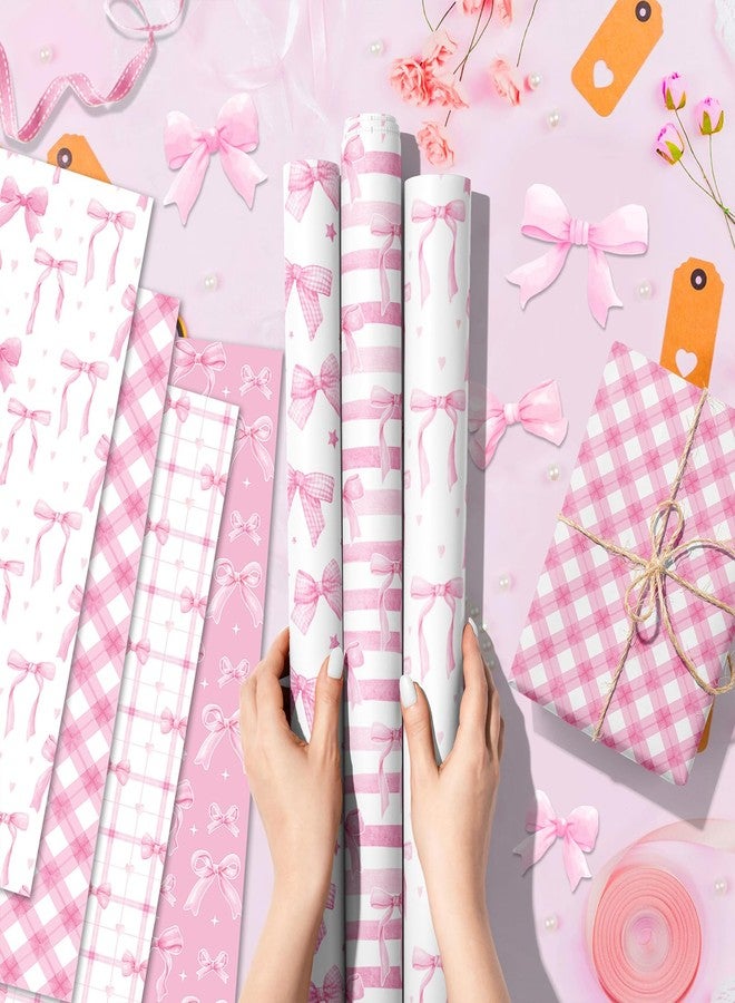 FujDun 12 Sheets Pink Bow Wrapping Paper, 27 x 20 Inch Cute Pink Wrapping Paper, DIY Craft Pretty Gift Wrap Paper for Birthday Valentine Mother’s Day Wedding Bridal Shower Baby Shower Party Supplies - Image 2